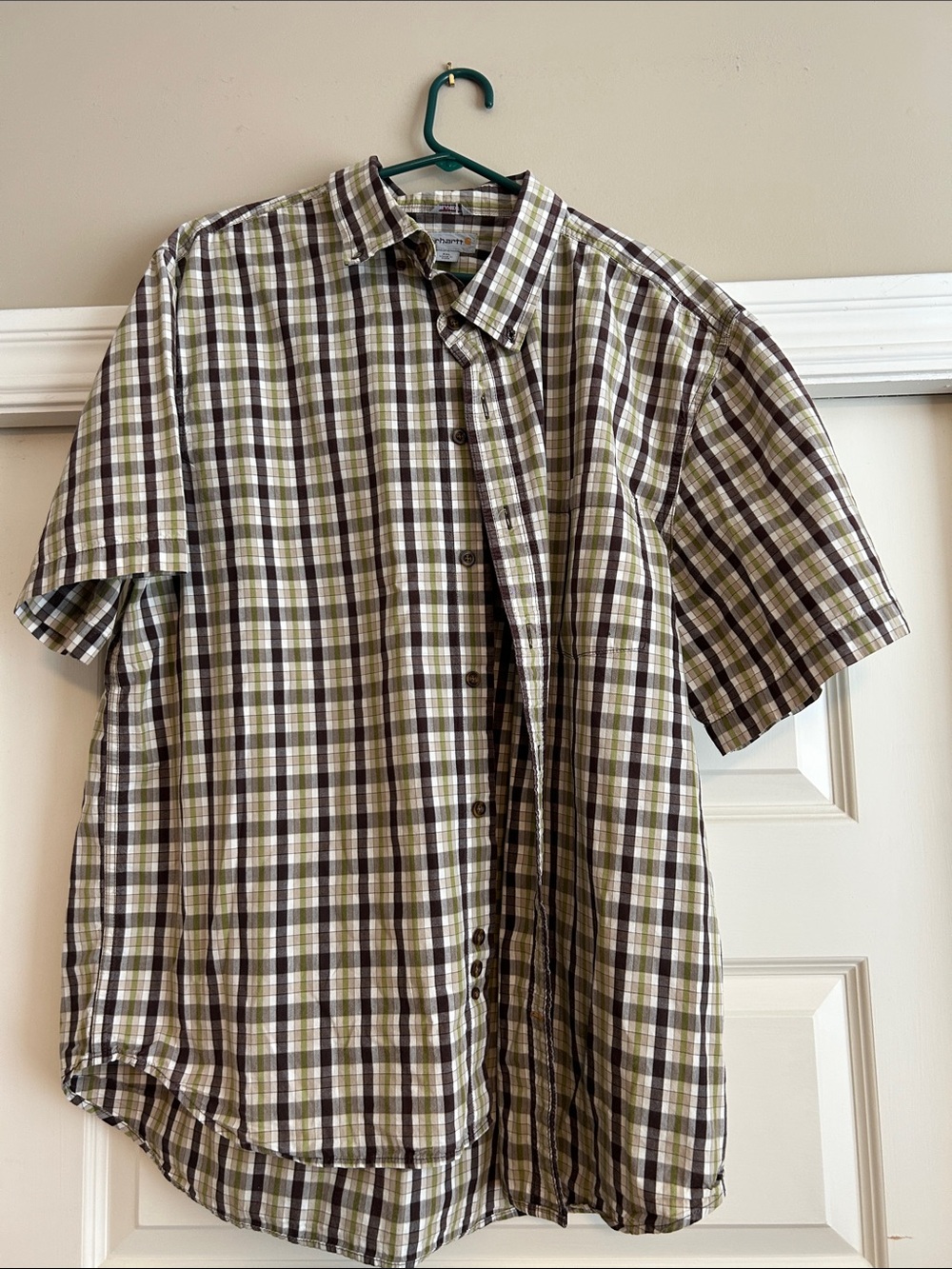 Carhartt Short-Sleeve Plaid Button-Down Shirt - Olive, Brown, White